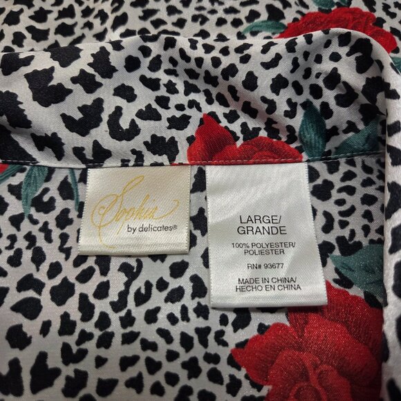Sophia by Delicates Large Black Print Floral Animal Print Satin Button Nightgown - Picture 8 of 9